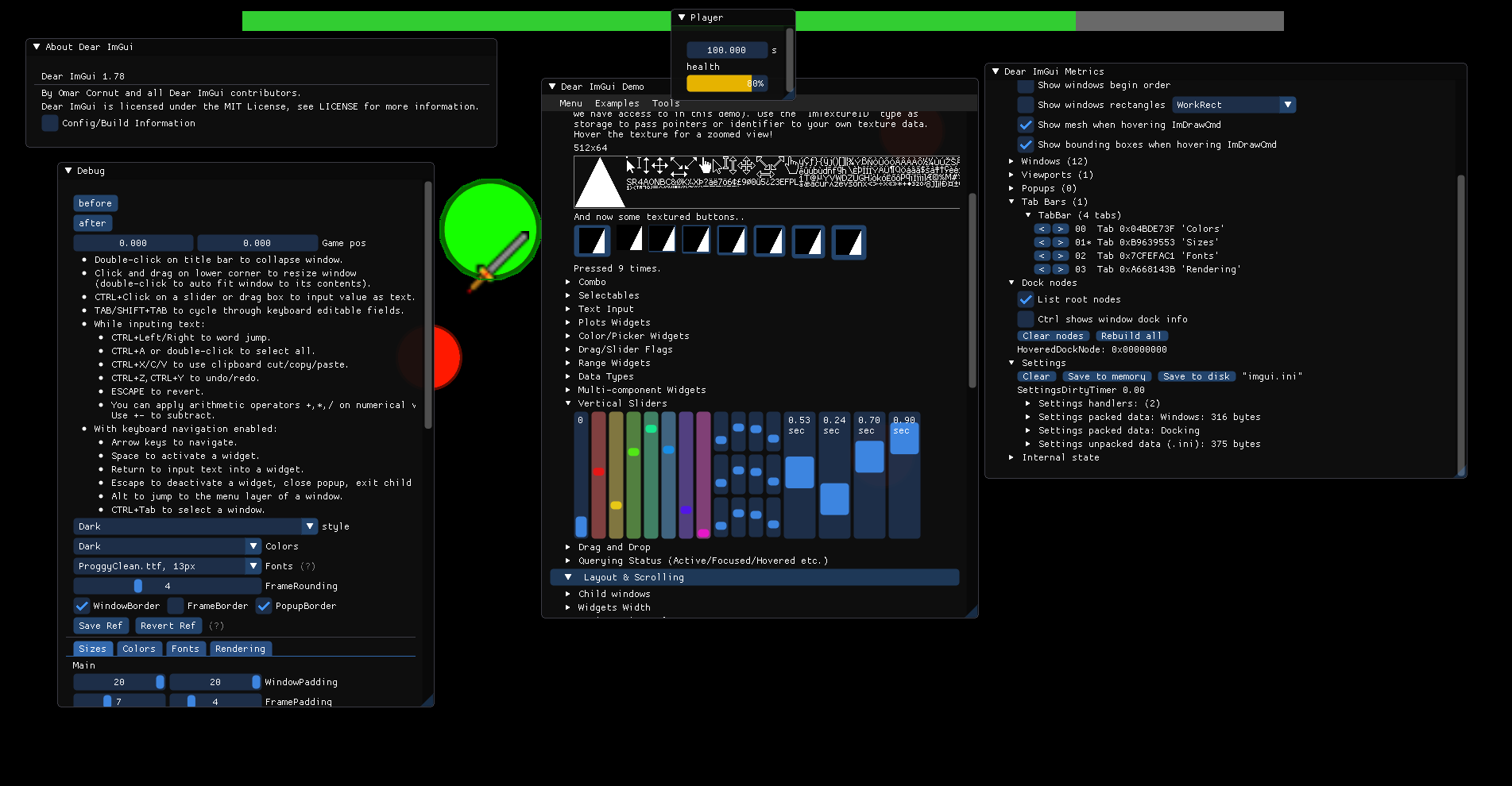 alle voorbeeld windows van Dear ImGui in ons spel over alles heen